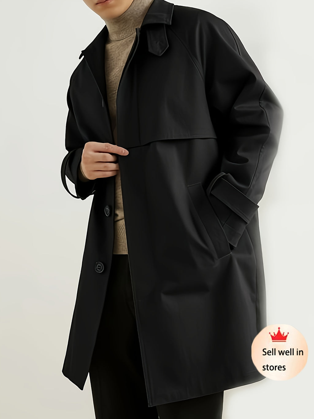Trench pour homme, à revers, kaki