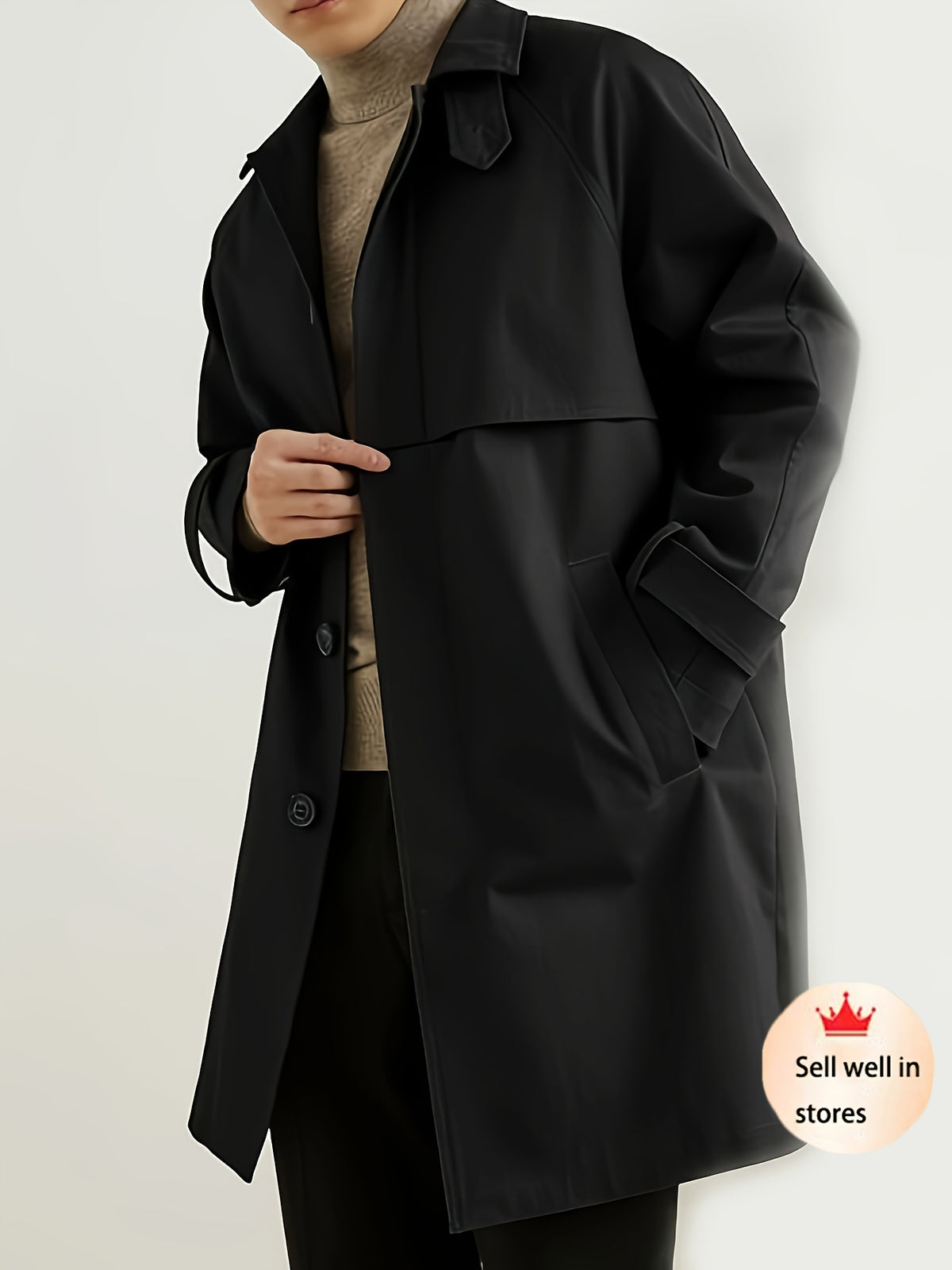 Trench pour homme, à revers, kaki