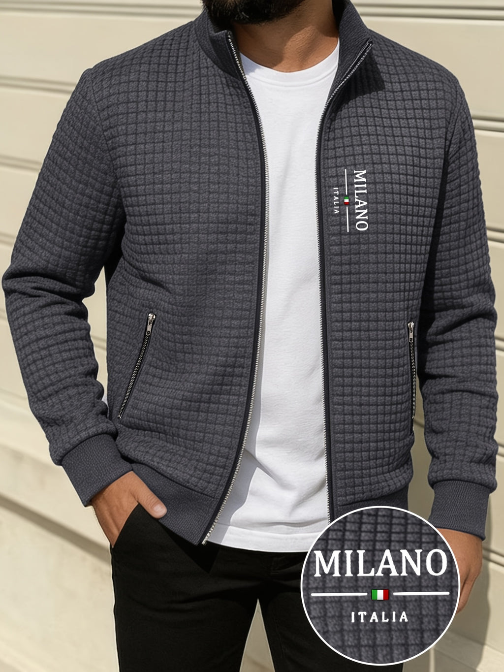 Veste pour homme, à carreaux, à col montant