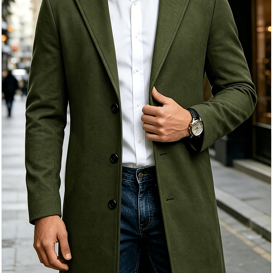 Trench long, à revers, kaki, coloris vert militaire