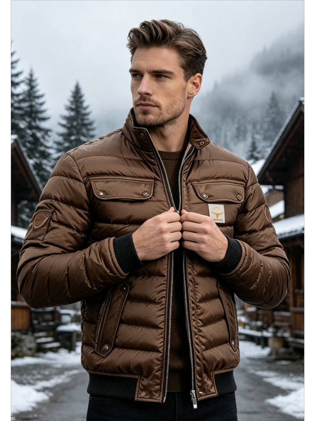 Veste matelassée pour homme, à col montant, gris