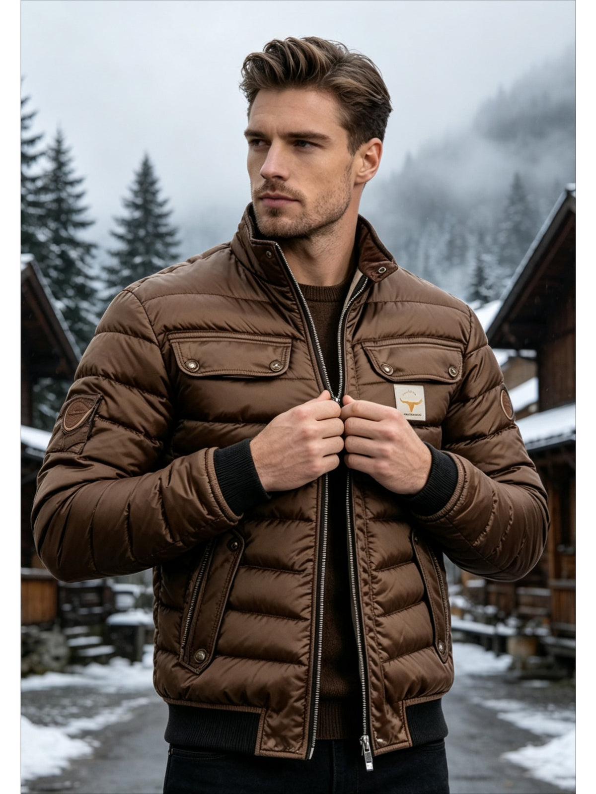 Veste matelassée pour homme, à col montant, gris