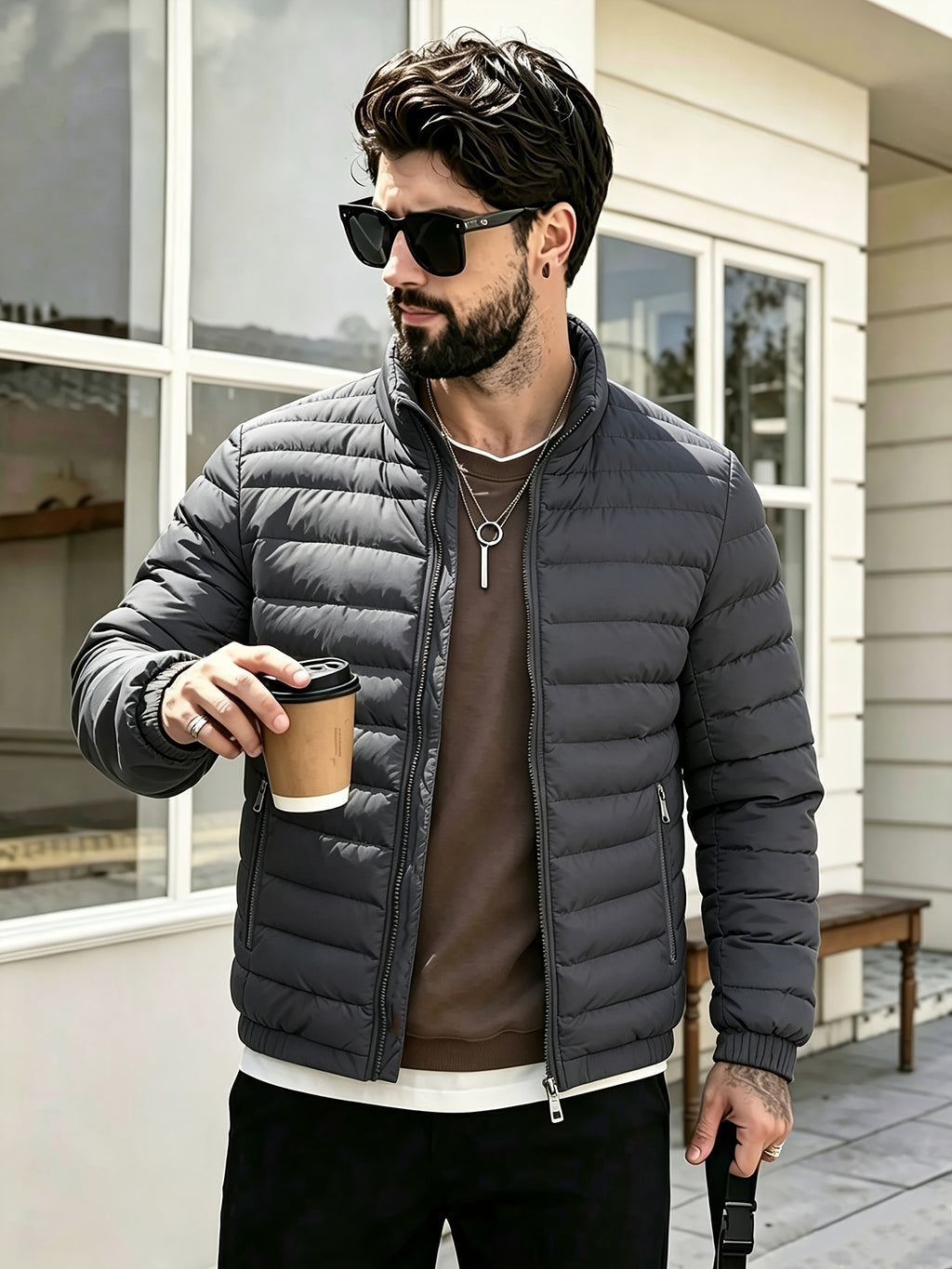 Veste pour homme, coupe-vent, à col montant