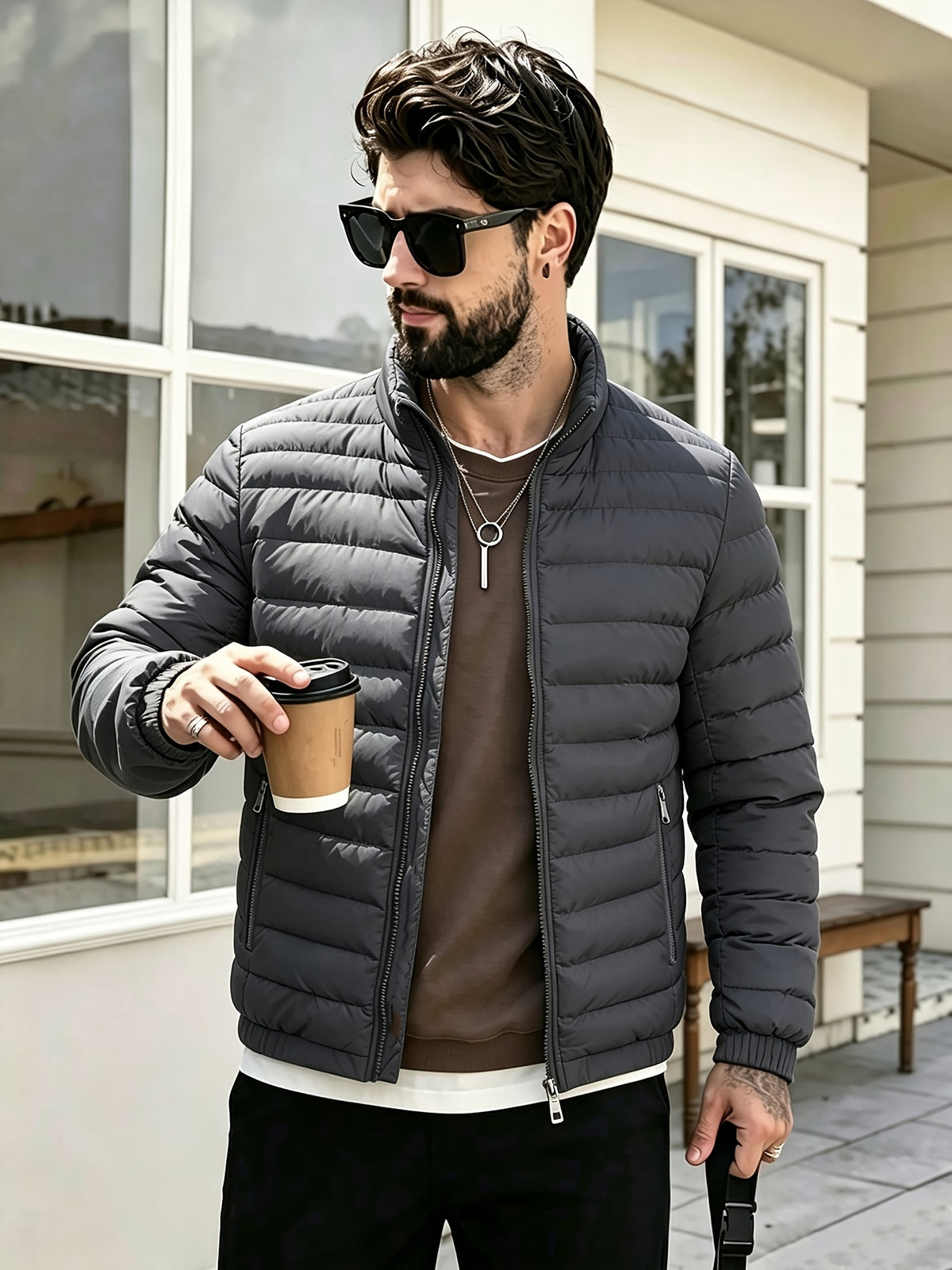 Veste pour homme, coupe-vent, à col montant