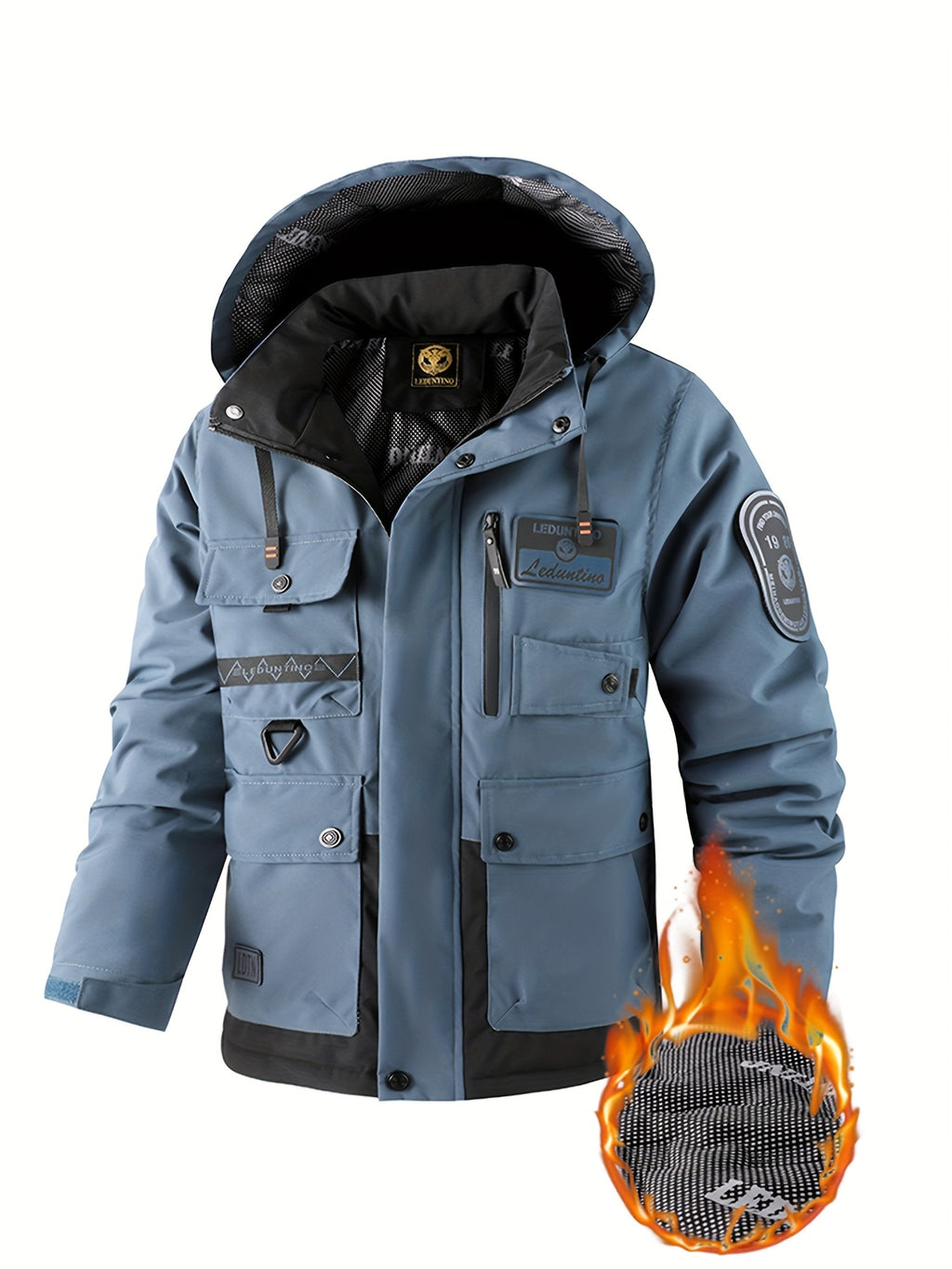 Manteau pour homme, capuche amovible, rouge brique