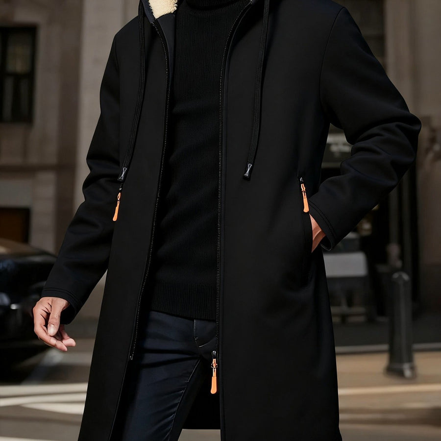 Manteau, polaire, à capuche, gris foncé, coloris noir