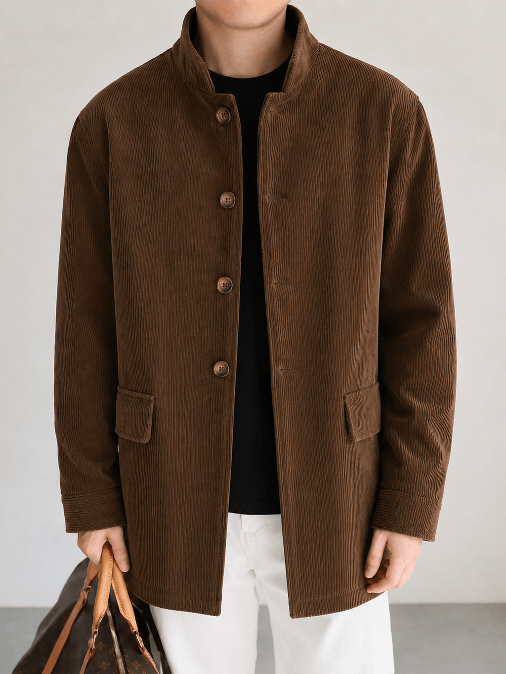 Manteau pour homme, velours côtelé, à col montant