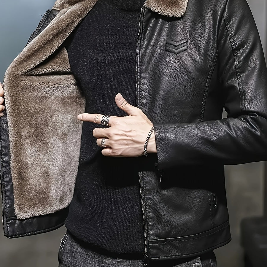 Veste en fausse fourrure long, à revers, coloris noir