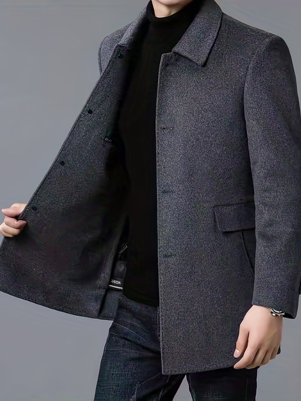 Trench pour homme, à revers, noir