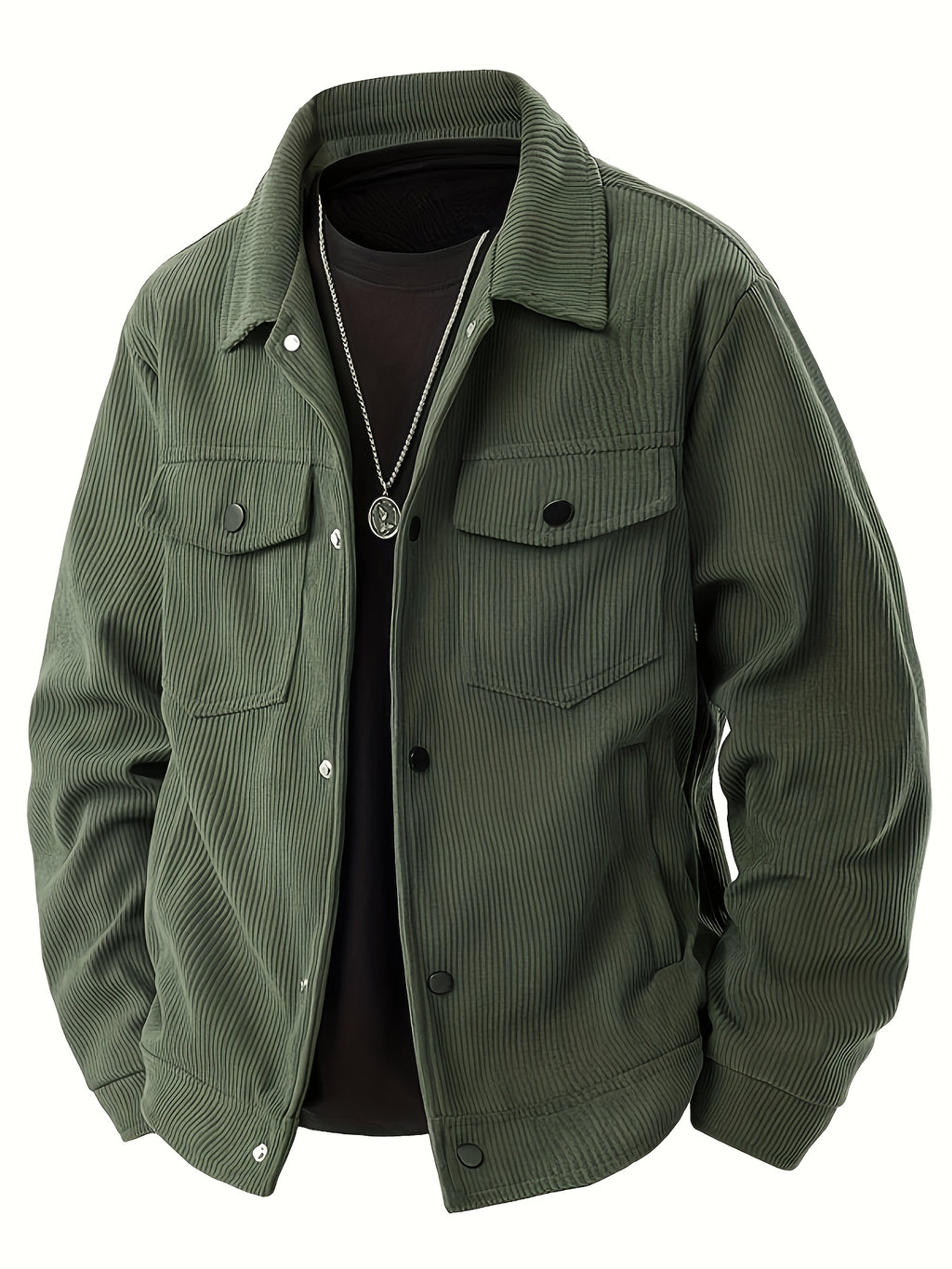 Veste, velours côtelé, à revers, noir, photo 9