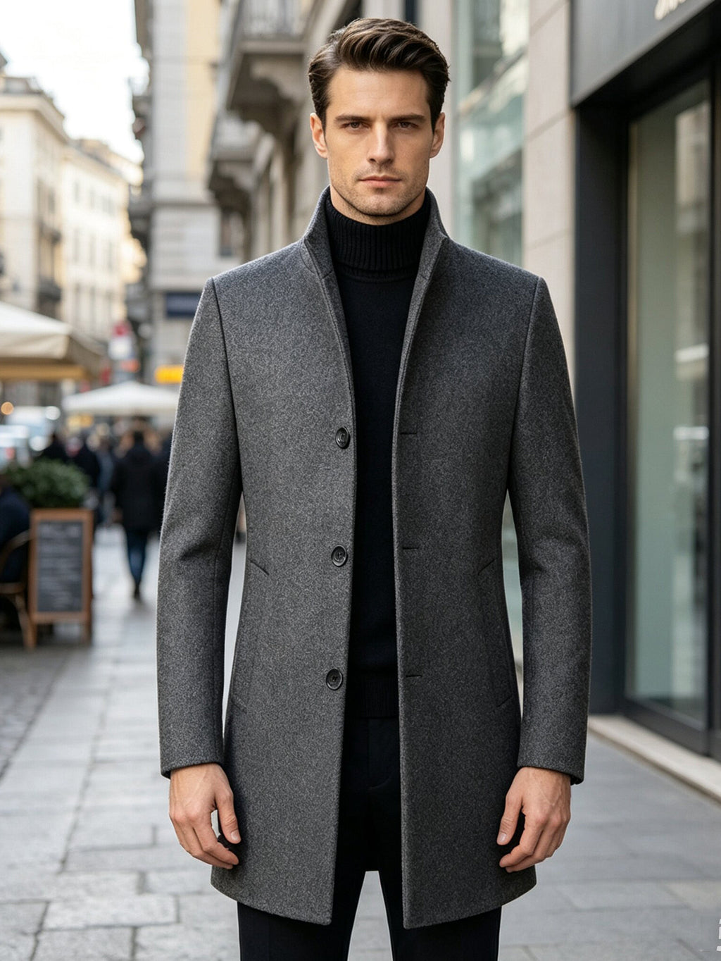 Manteau coupe-vent pour homme, 40 % laine, col montant