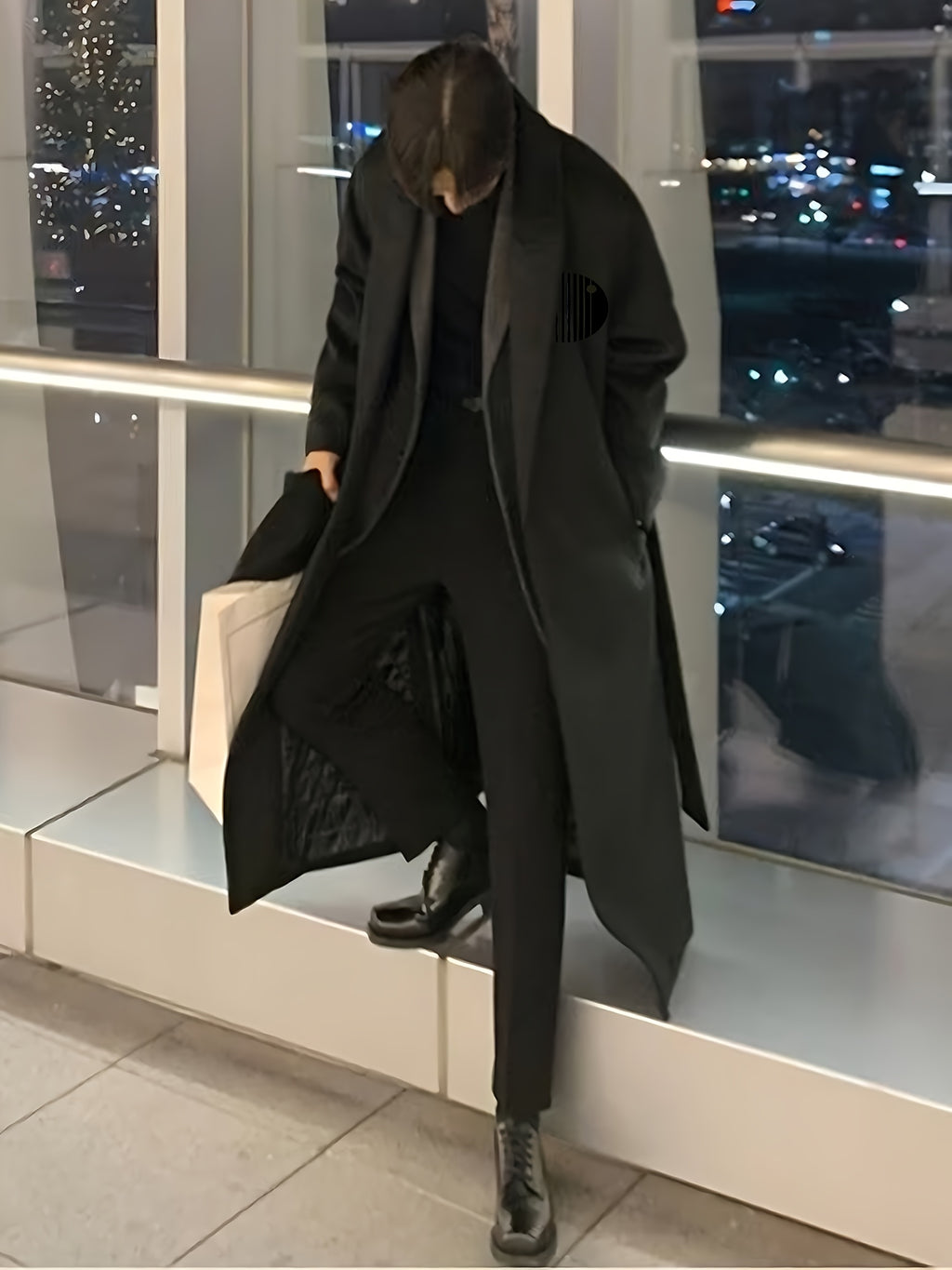 Manteau long pour homme, à rayures, à revers