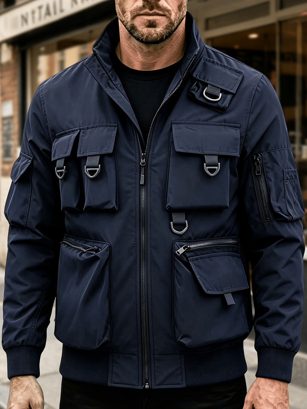 Veste pour homme, à col montant, kaki