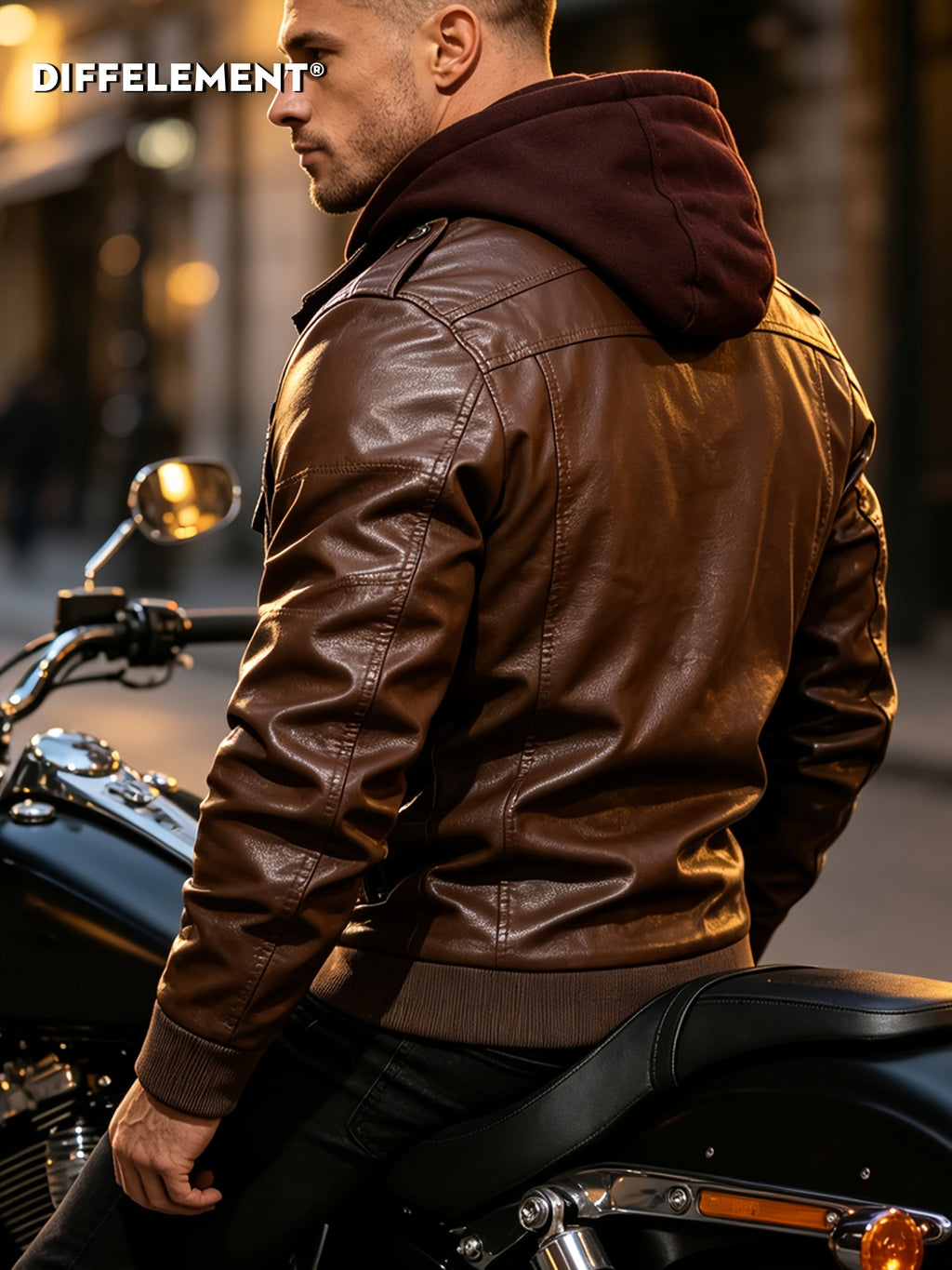 Veste pour homme, coupe-vent, à capuche, marron foncé