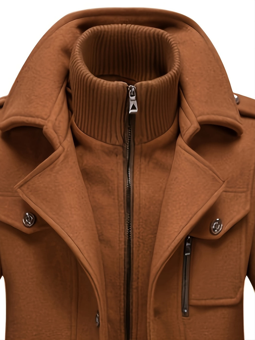 Manteau en laine mi-long, 30 % laine, double col, détail du vêtement