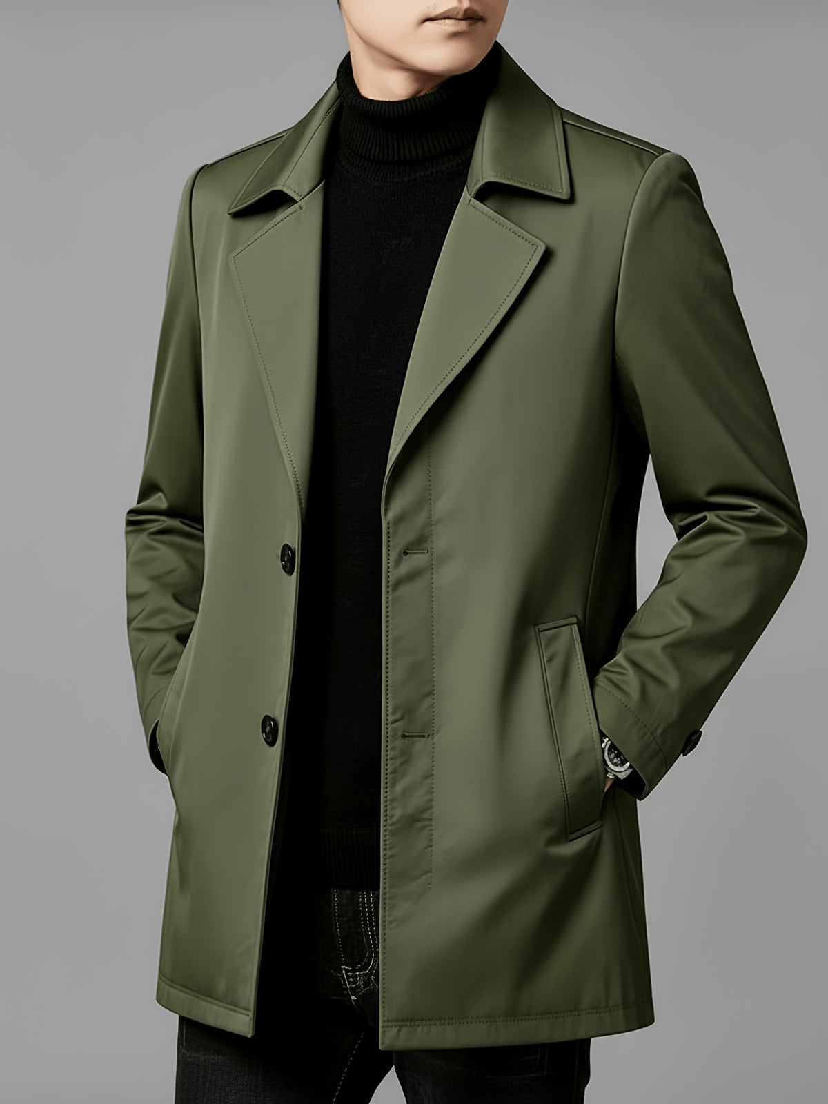 Trench pour homme, à revers, col montant