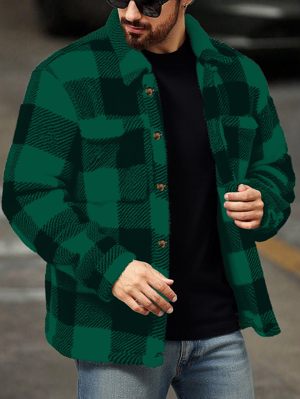 Veste long pour homme, polaire, à revers, kaki