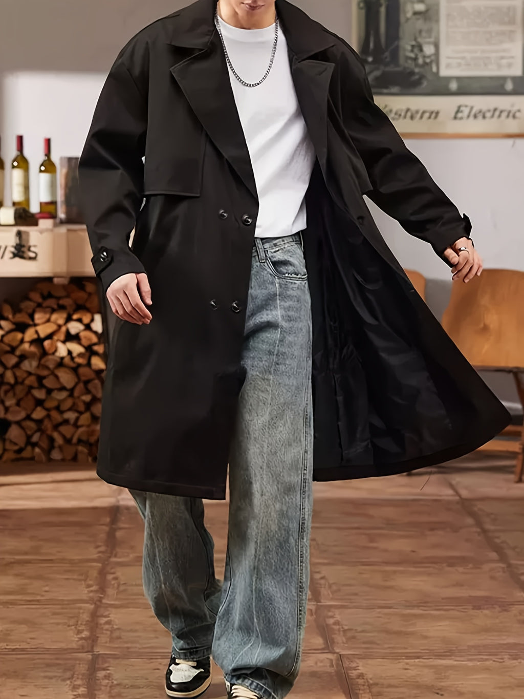 Trench mi-long pour homme, à revers