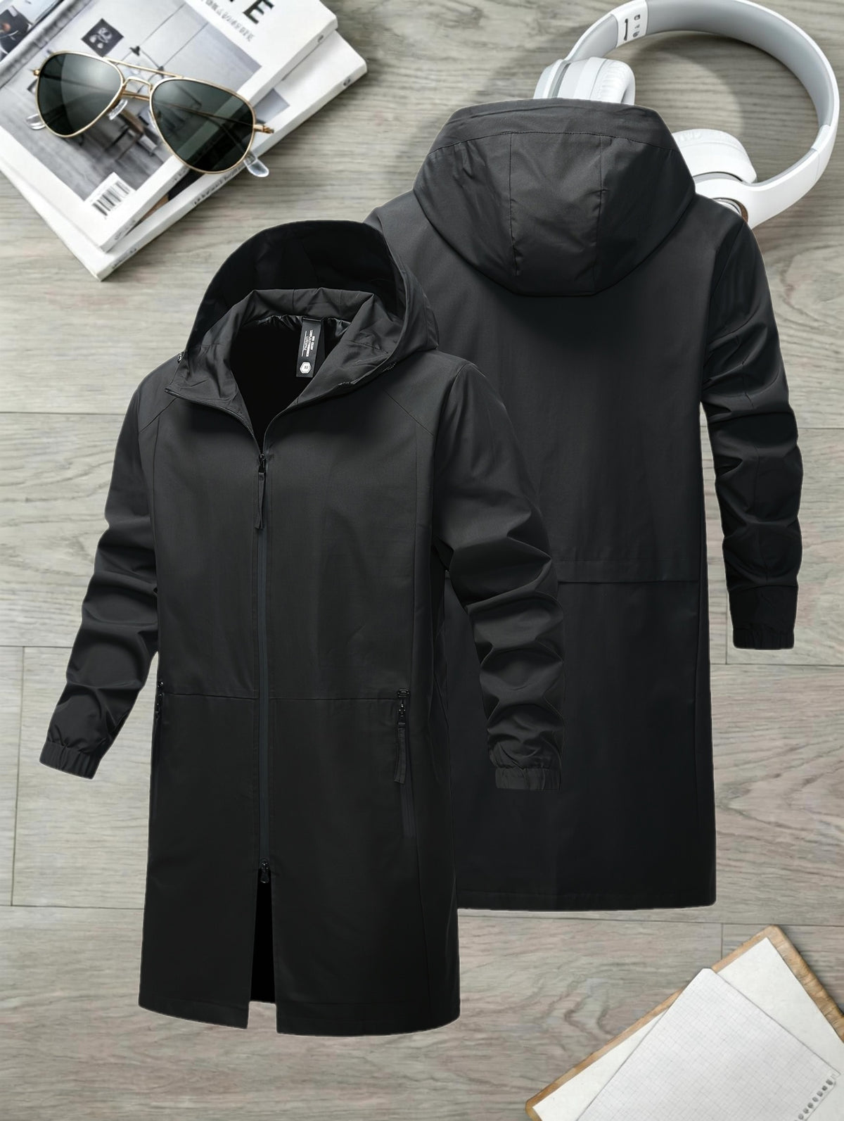 Veste pour homme, grandes tailles, à capuche, col montant