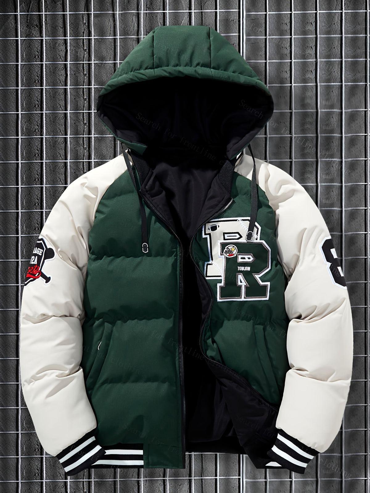 Manteau matelassé pour homme, coupe-vent, à capuche, vert