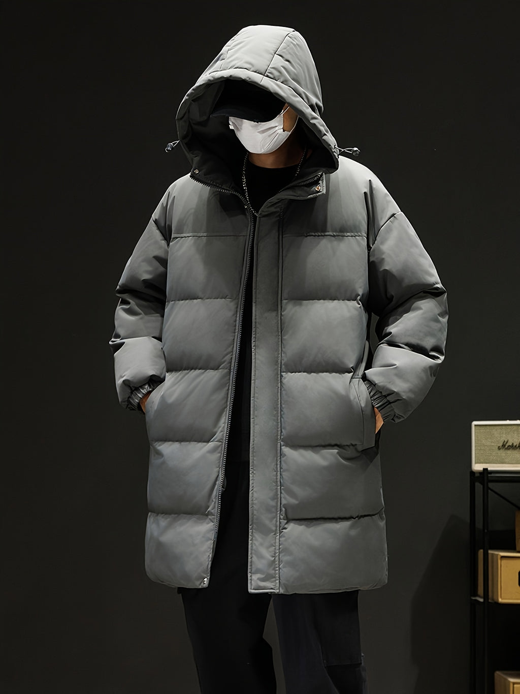 Manteau matelassé pour homme, à capuche, noir et blanc