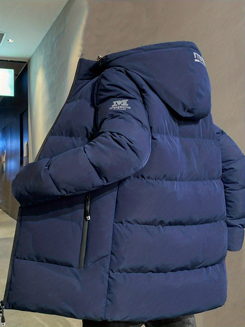 Manteau matelassé pour homme, à capuche, paon bleu