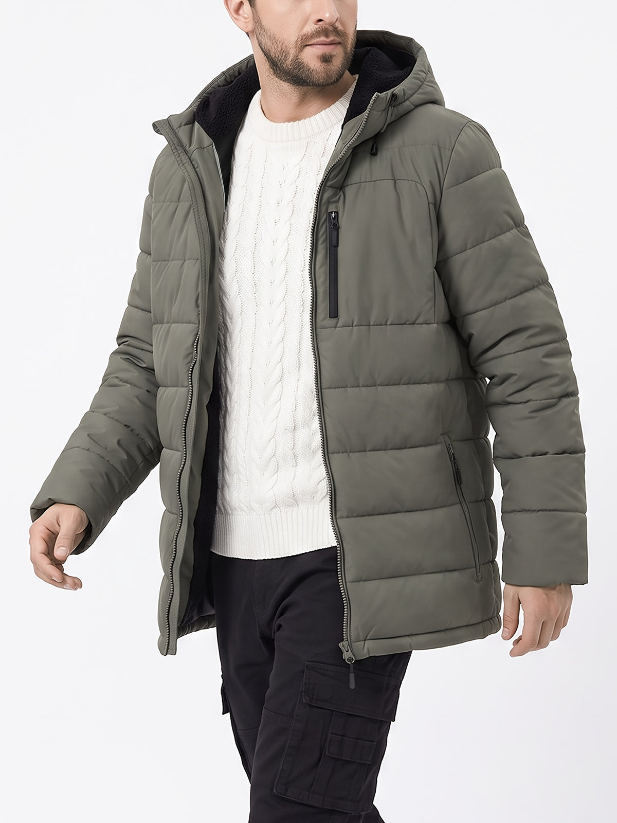 Manteau matelassé pour homme, polaire, à capuche
