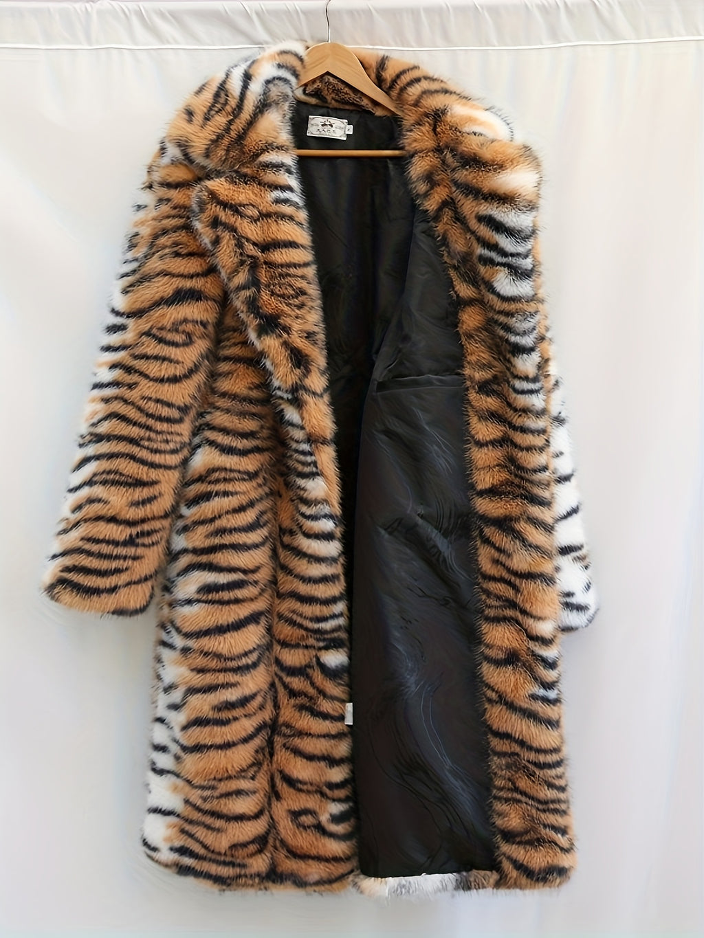 Manteau en fausse fourrure long pour homme, à revers, long
