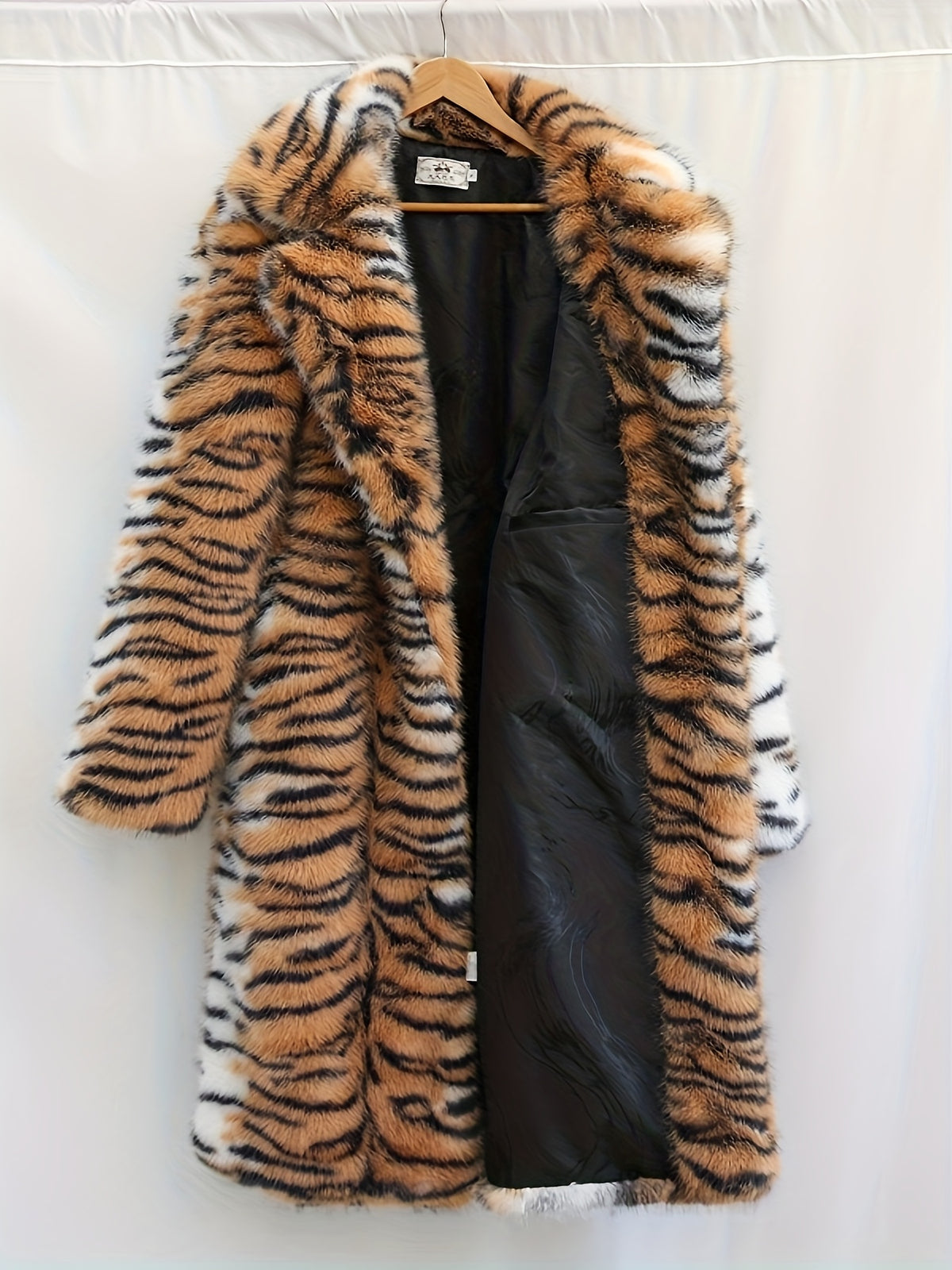 Manteau en fausse fourrure long pour homme, à revers, long
