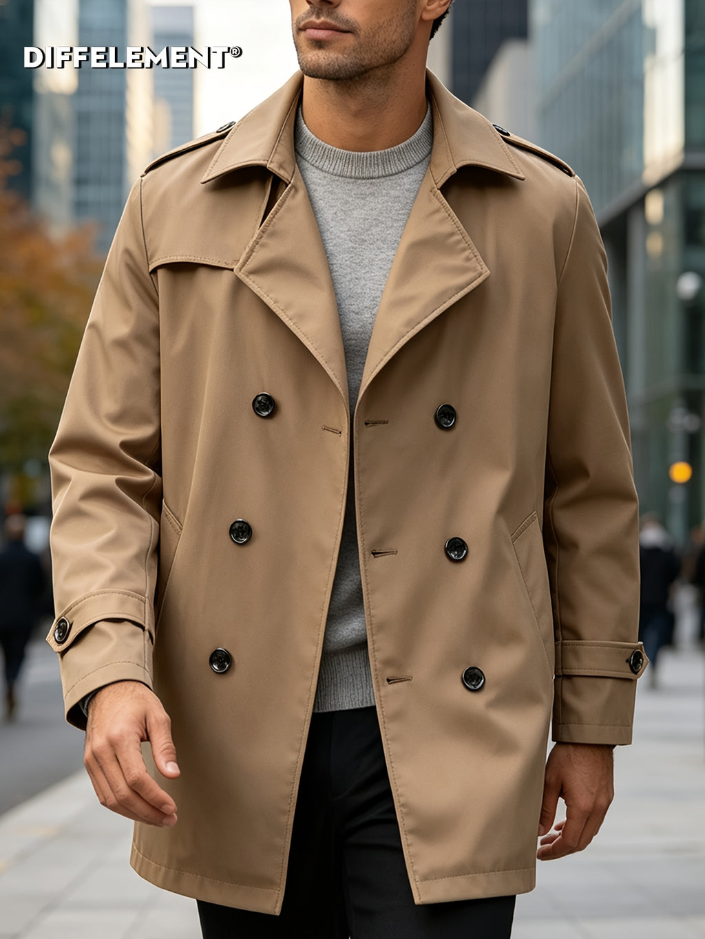 Trench long pour homme, coupe-vent, à revers