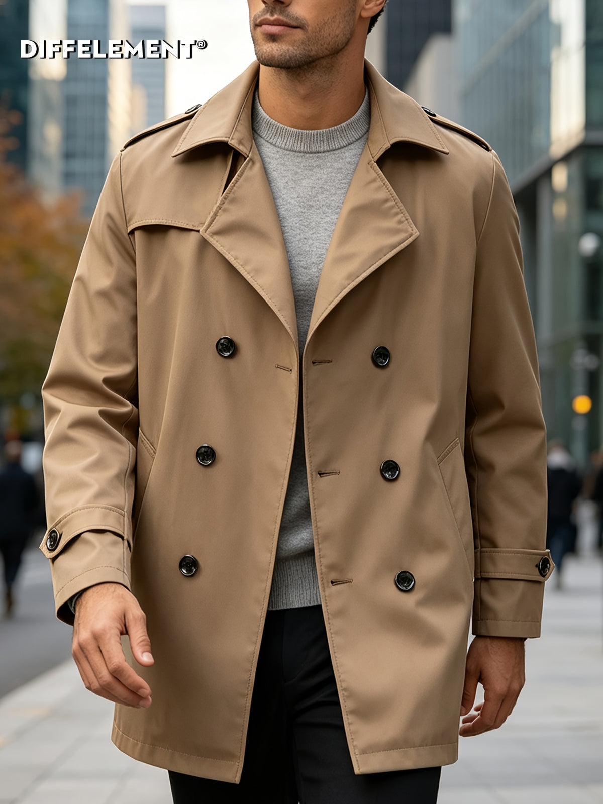 Trench long pour homme, coupe-vent, à revers