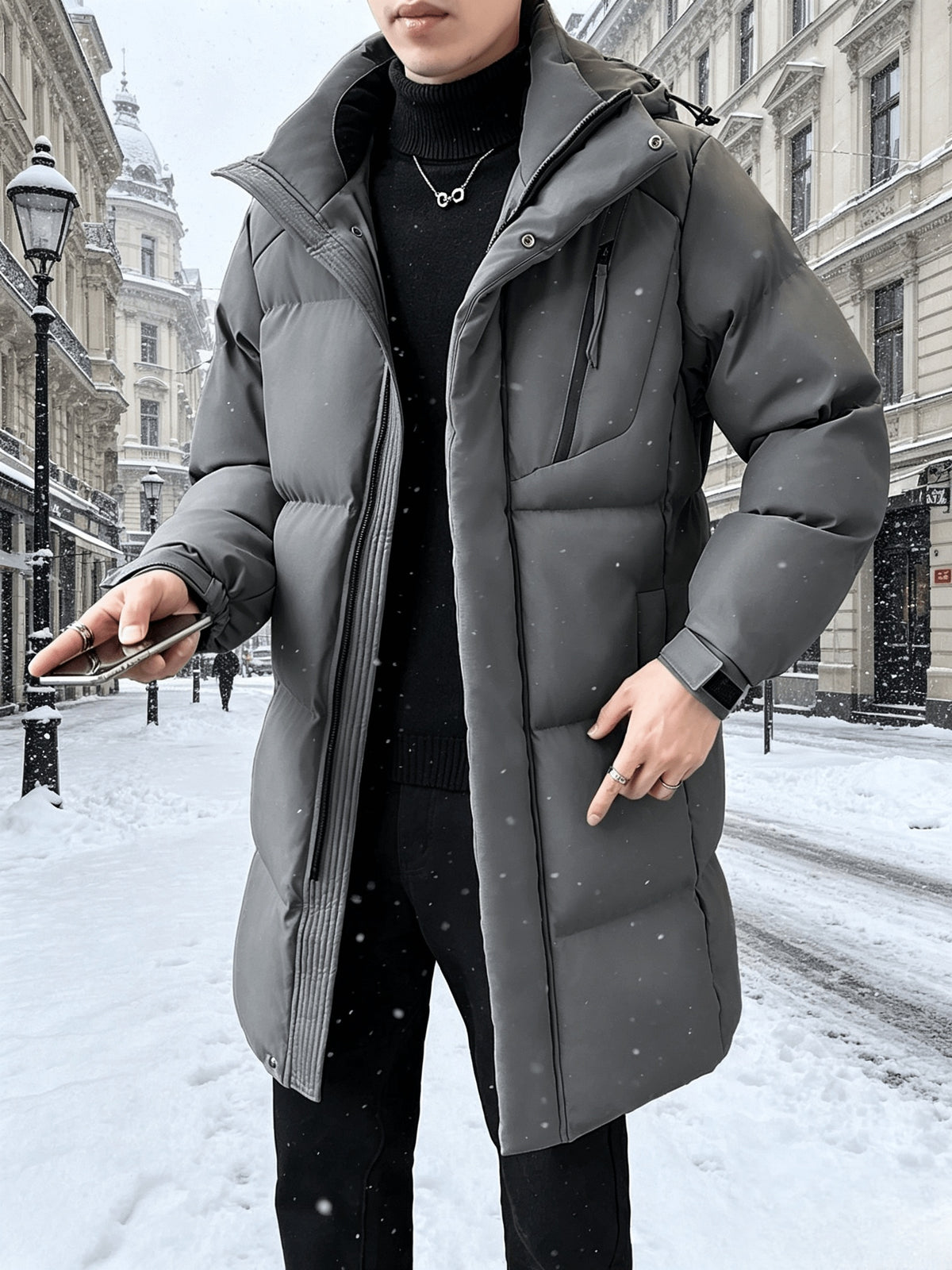 Veste matelassée pour homme, grandes tailles, à capuche, gris