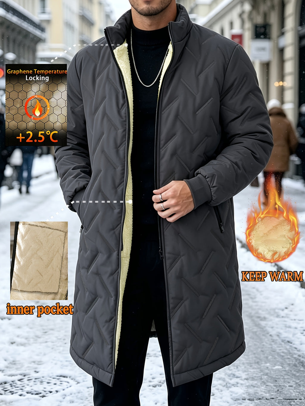 Veste long pour homme, coupe-vent, à col montant
