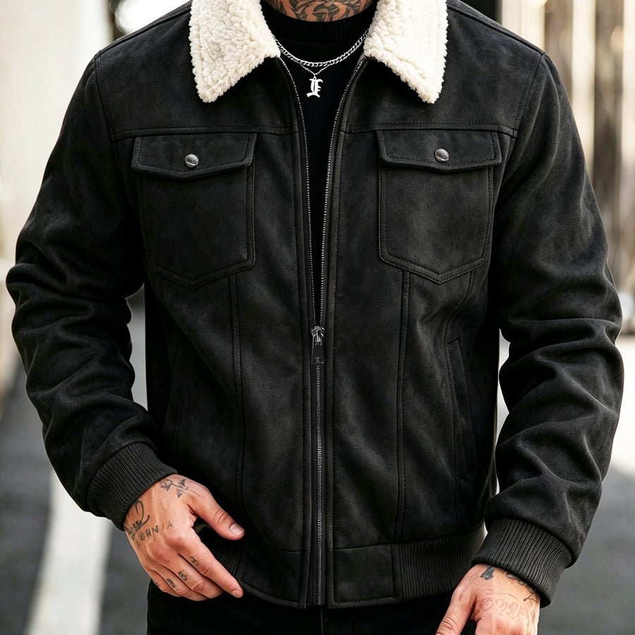 Veste long, velours, à revers, coloris noir, détail