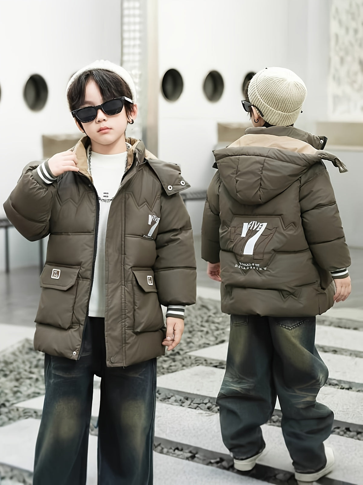 Veste pour homme, à capuche, marron foncé