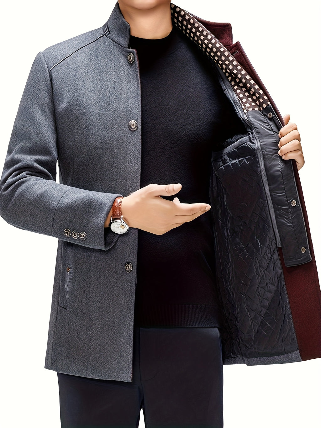 Manteau en tweed rembourré pour homme, 55 % laine, écharpe amovible