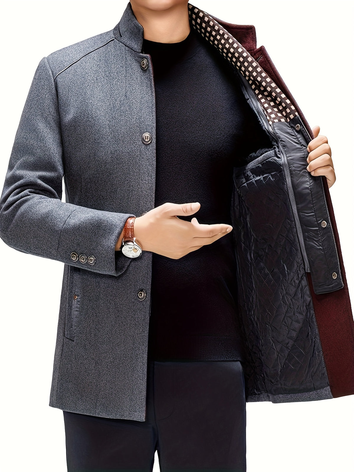 Manteau en tweed rembourré pour homme, 55 % laine, écharpe amovible