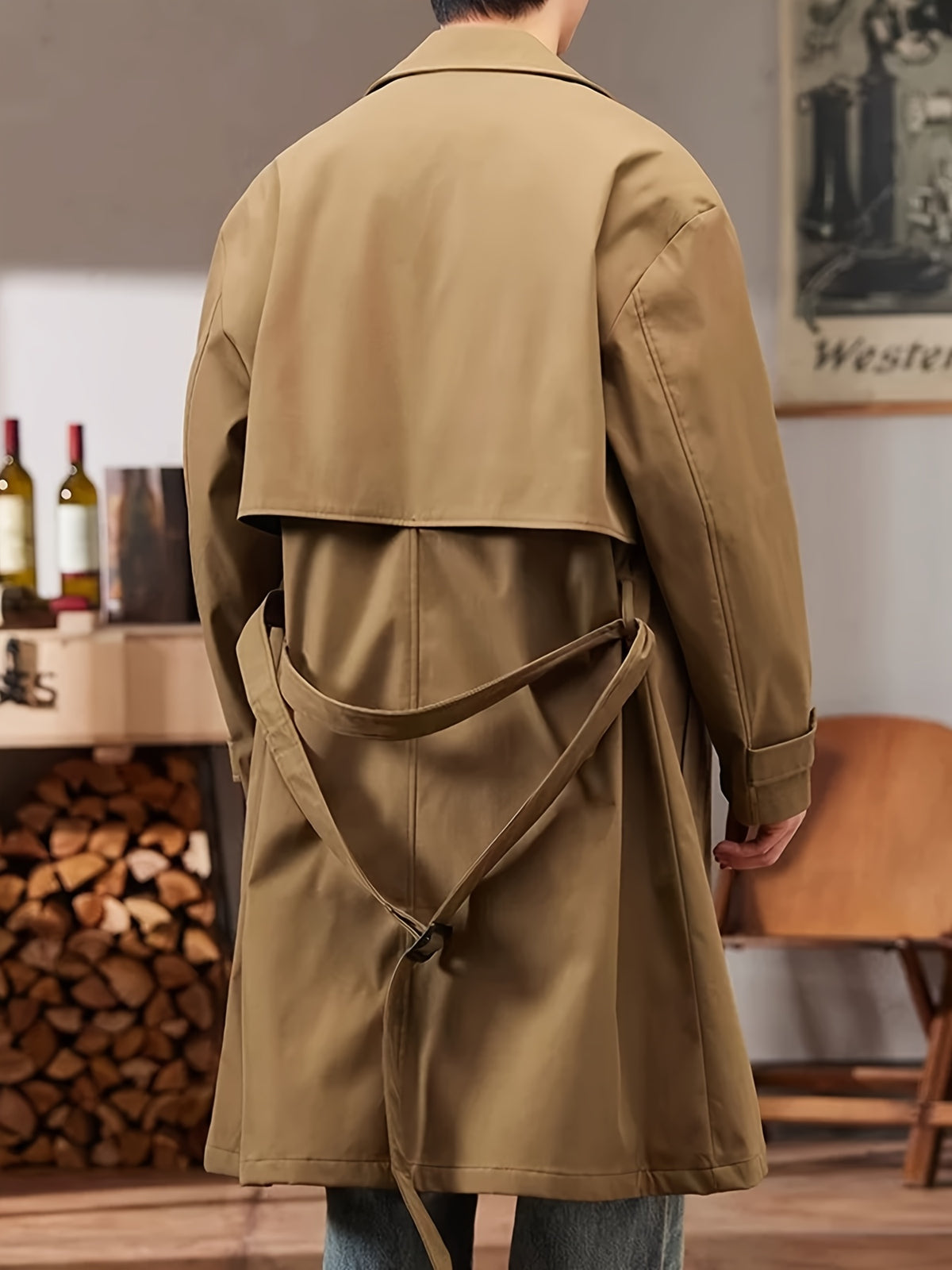 Trench mi-long pour homme, à revers