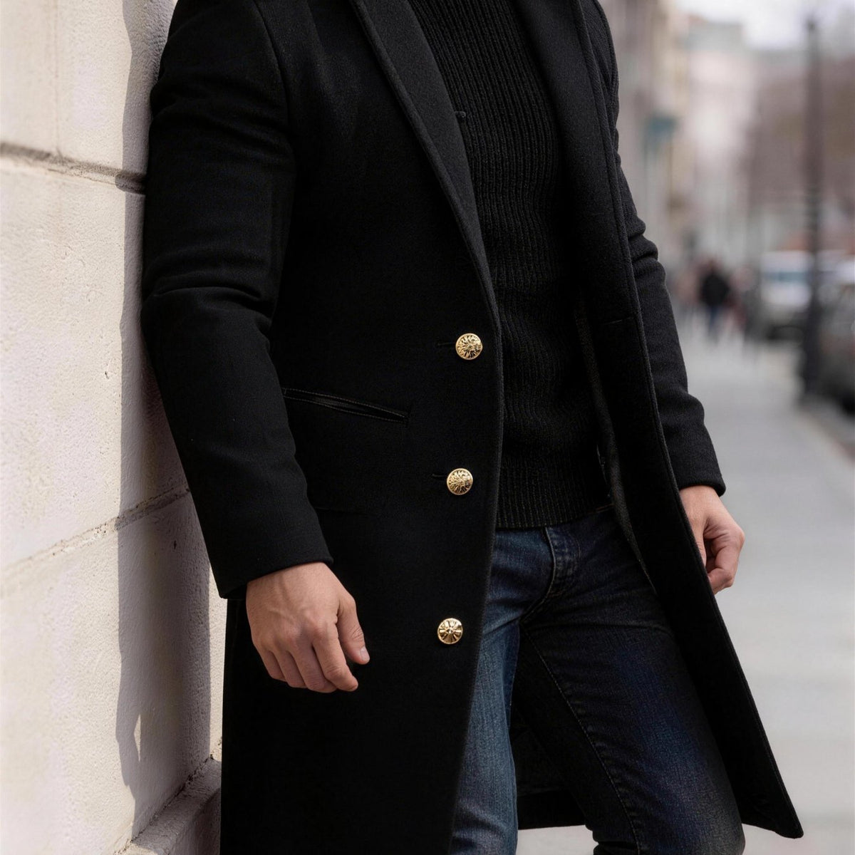 Manteau, à revers, kaki, coloris noir, détail Image