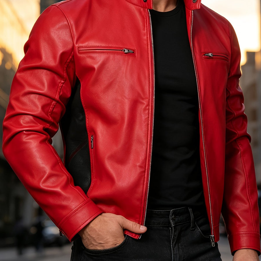 Veste, coupe-vent, à col montant, café, coloris rouge écarlate