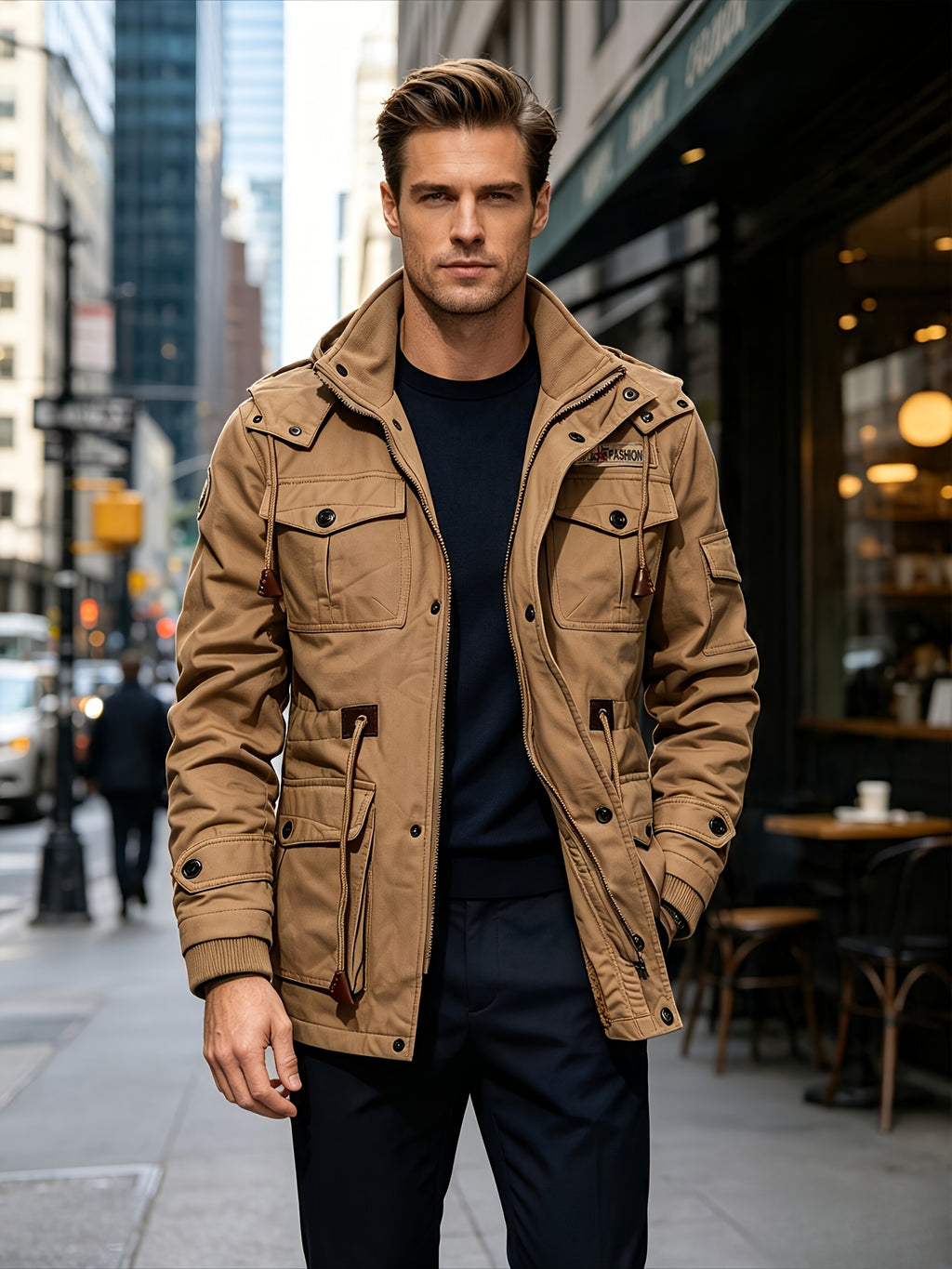 Veste pour homme, à revers, noir