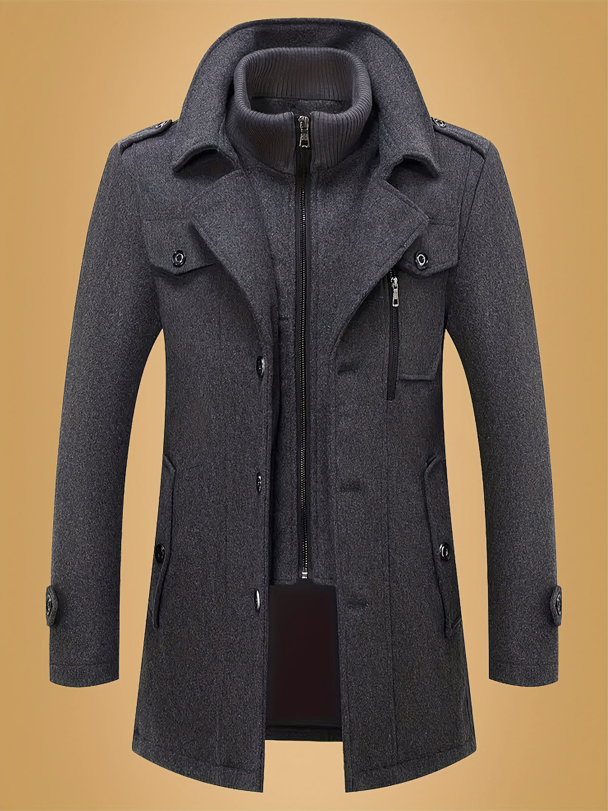 Manteau en tweed à capuche pour homme, 30 % laine, coupe ajustée