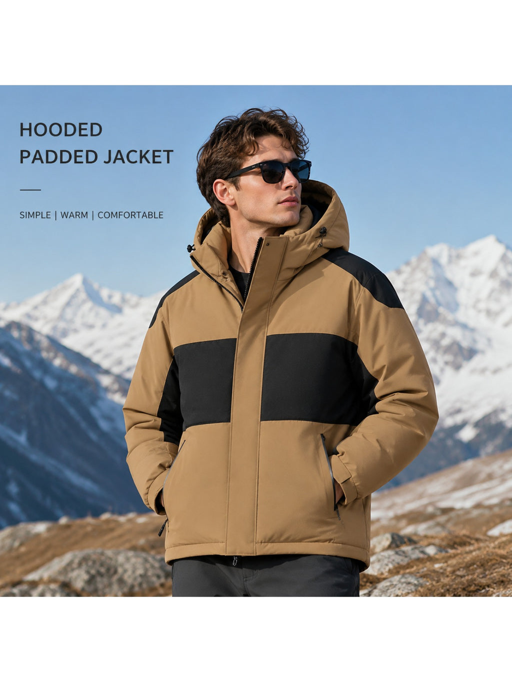 Manteau matelassé pour homme, à capuche, poudre légère