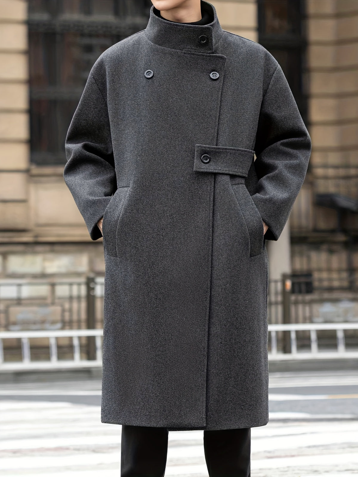 Trench mi-long pour homme, à revers, noir
