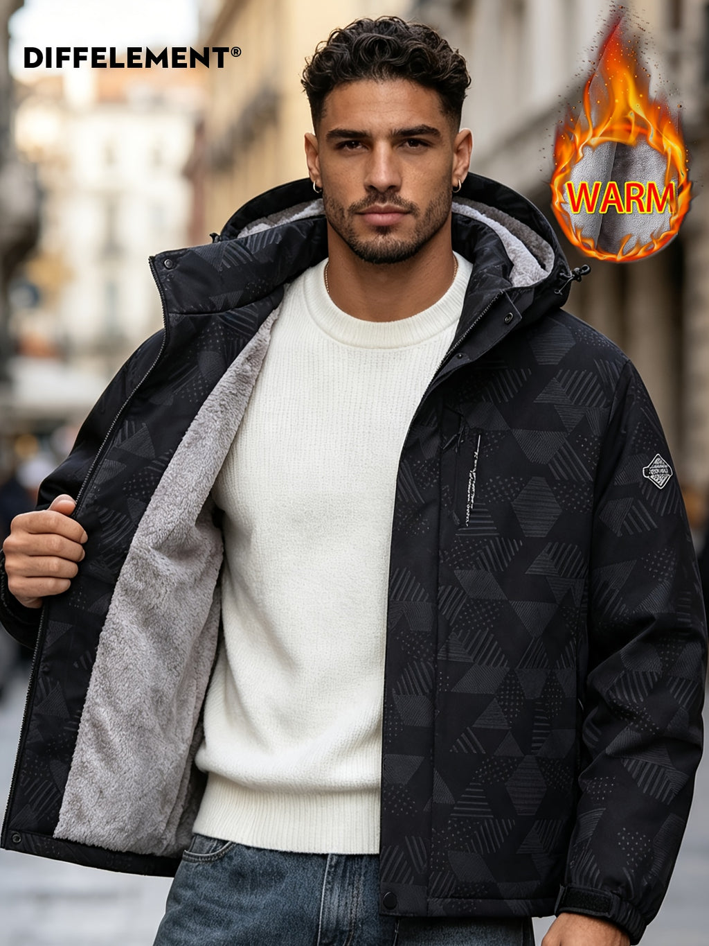 Veste pour homme, polaire, à capuche, noir