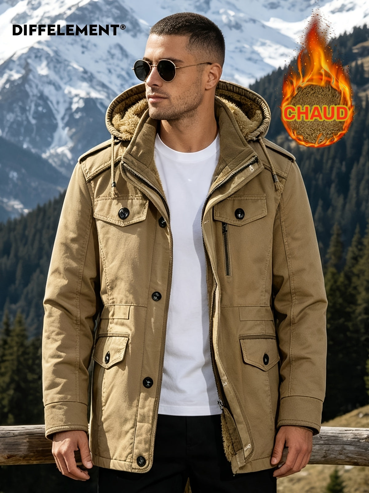Parka pour homme, coupe-vent, à capuche