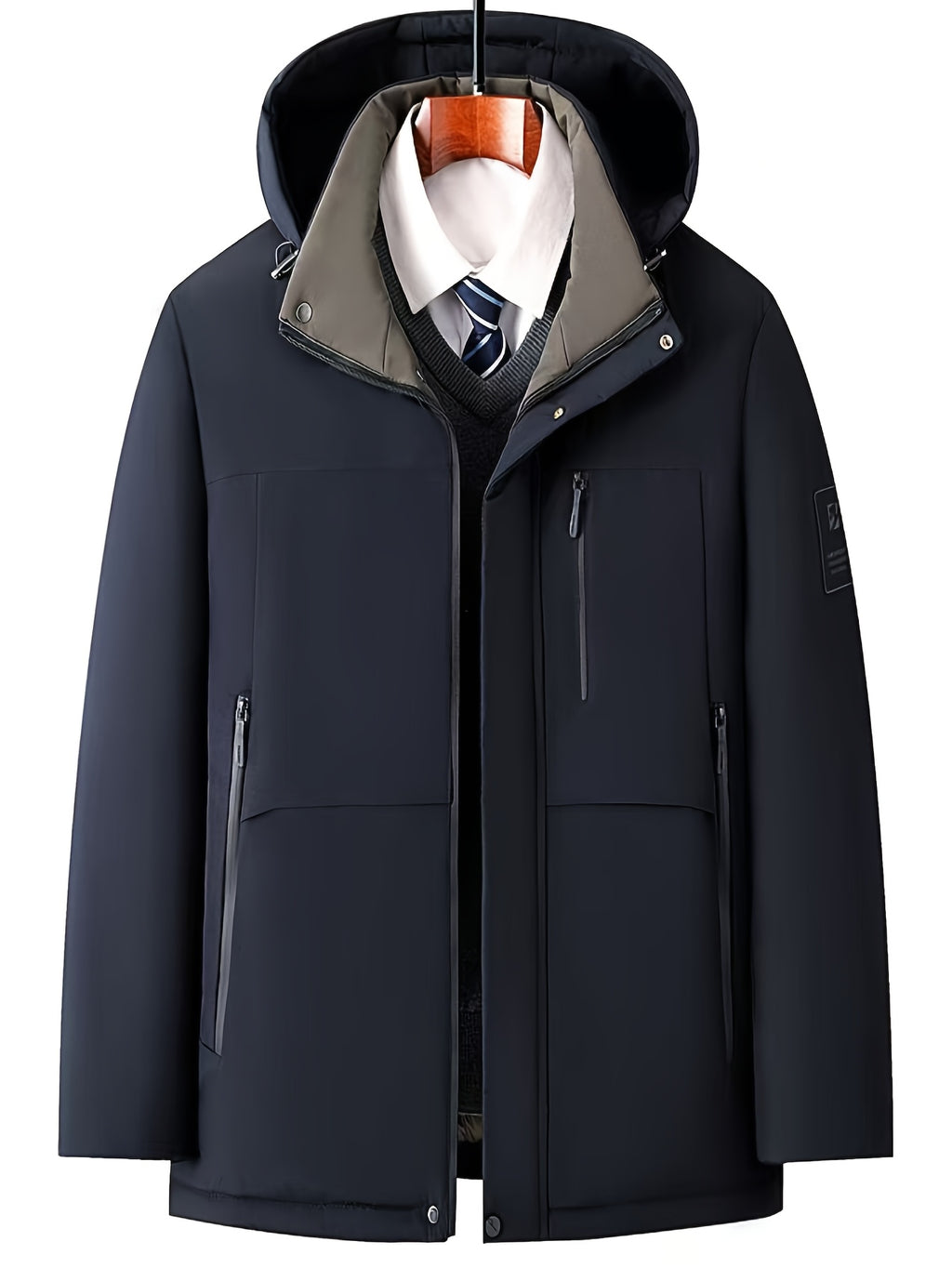Veste pour homme, capuche amovible, bleu marine