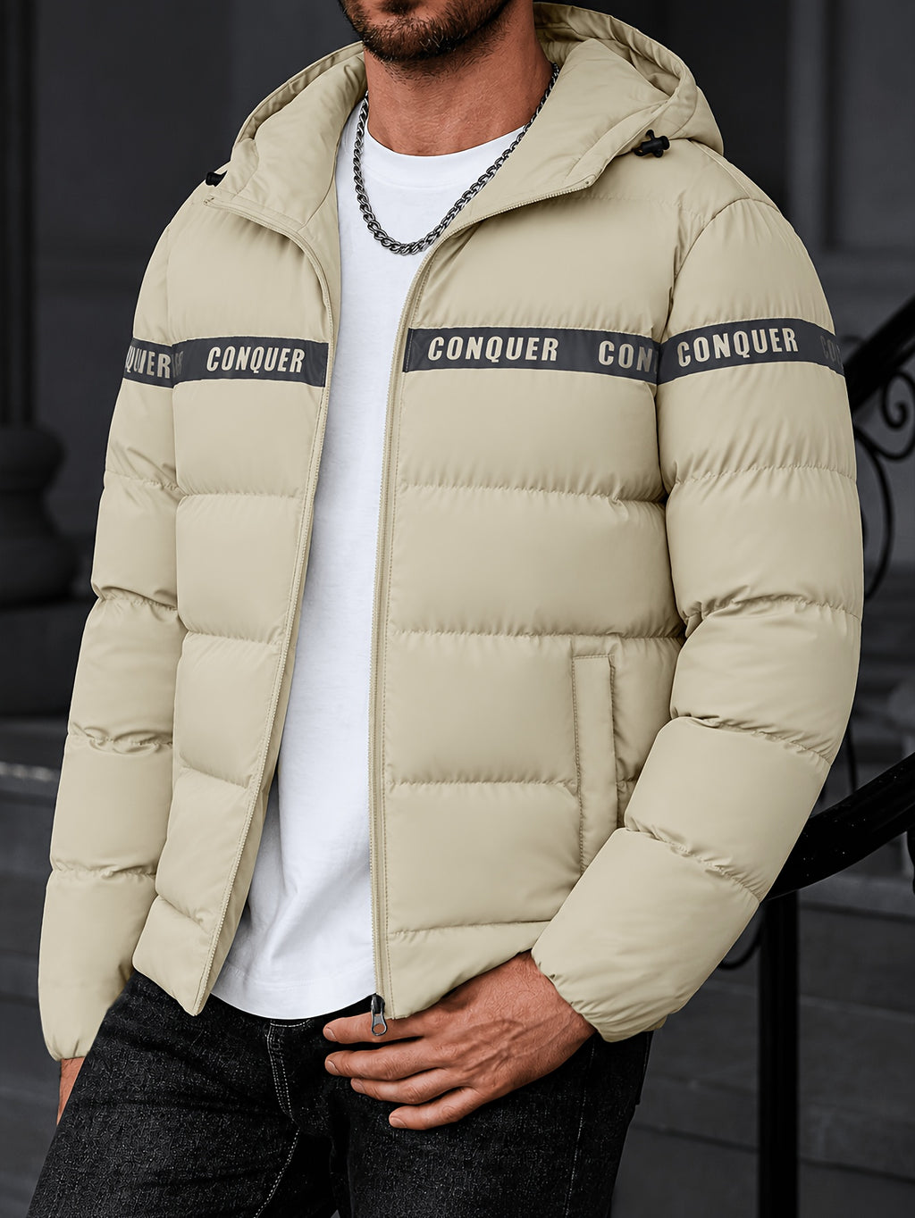 Manteau matelassé pour homme, à capuche, bleu foncé