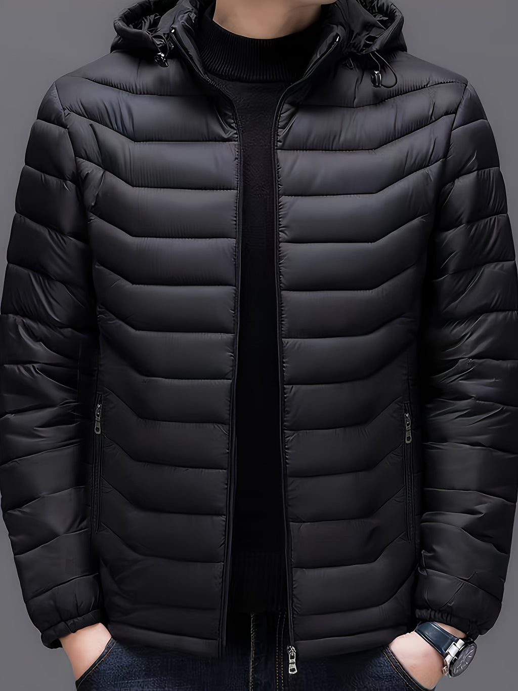 Veste matelassée pour homme, à capuche, bleu marine