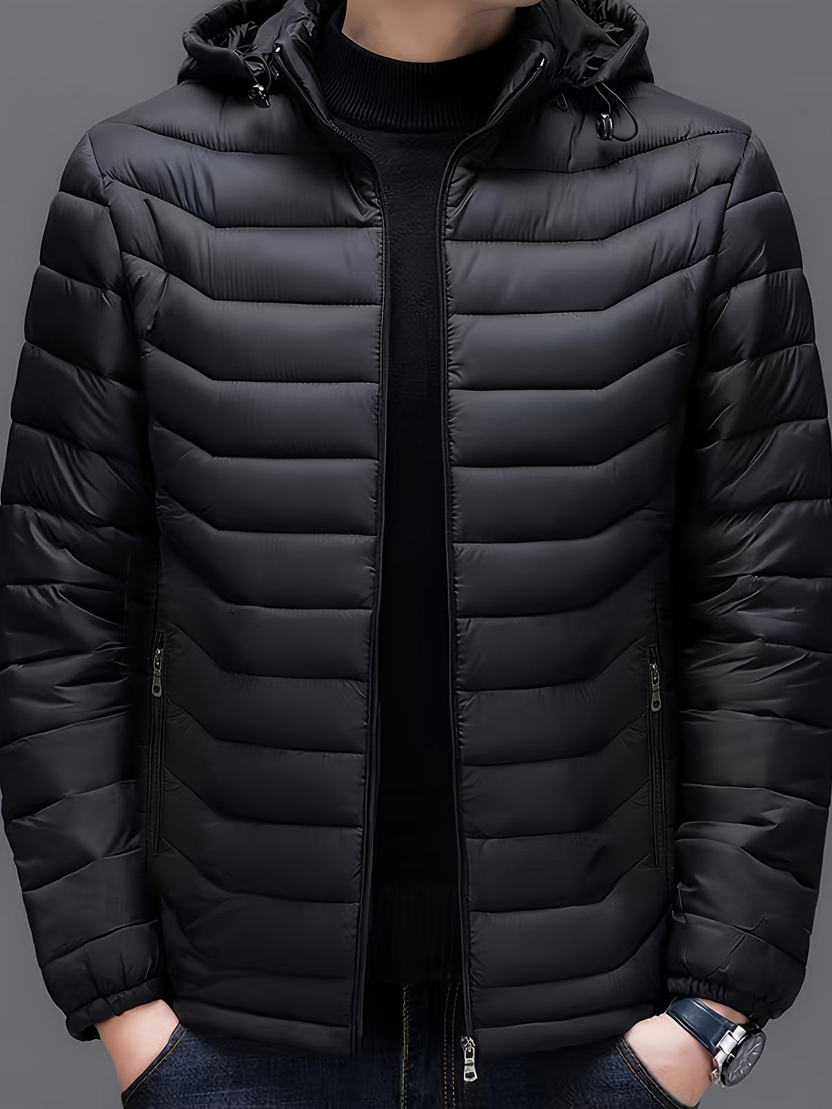 Veste matelassée pour homme, à capuche, bleu marine